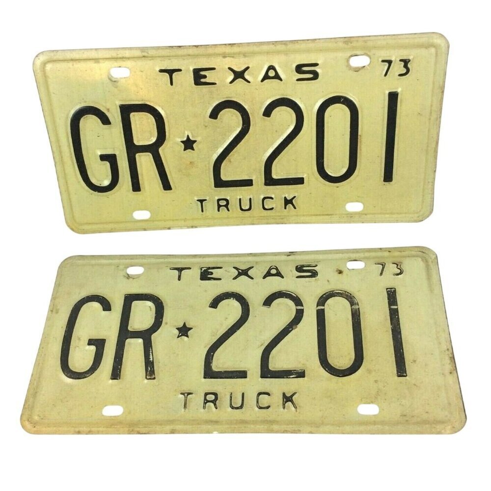 Vintage 1973 Texas Truck License Plates Set GR-2201 Collectible Garage Decor